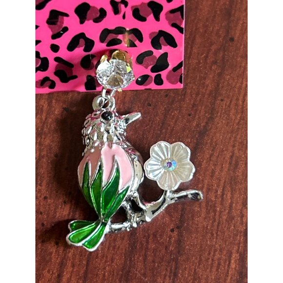 Betsey Johnson Enamel Bird & Flower Drop Earrings - Picture 2 of 4